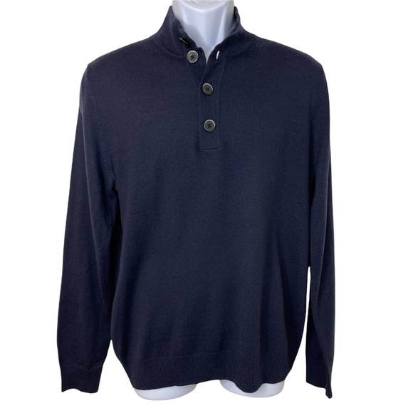 Apt 9 Merino Wool Blend Navy Blue Button Sweater Men's Size Large - Picture 1 of 8